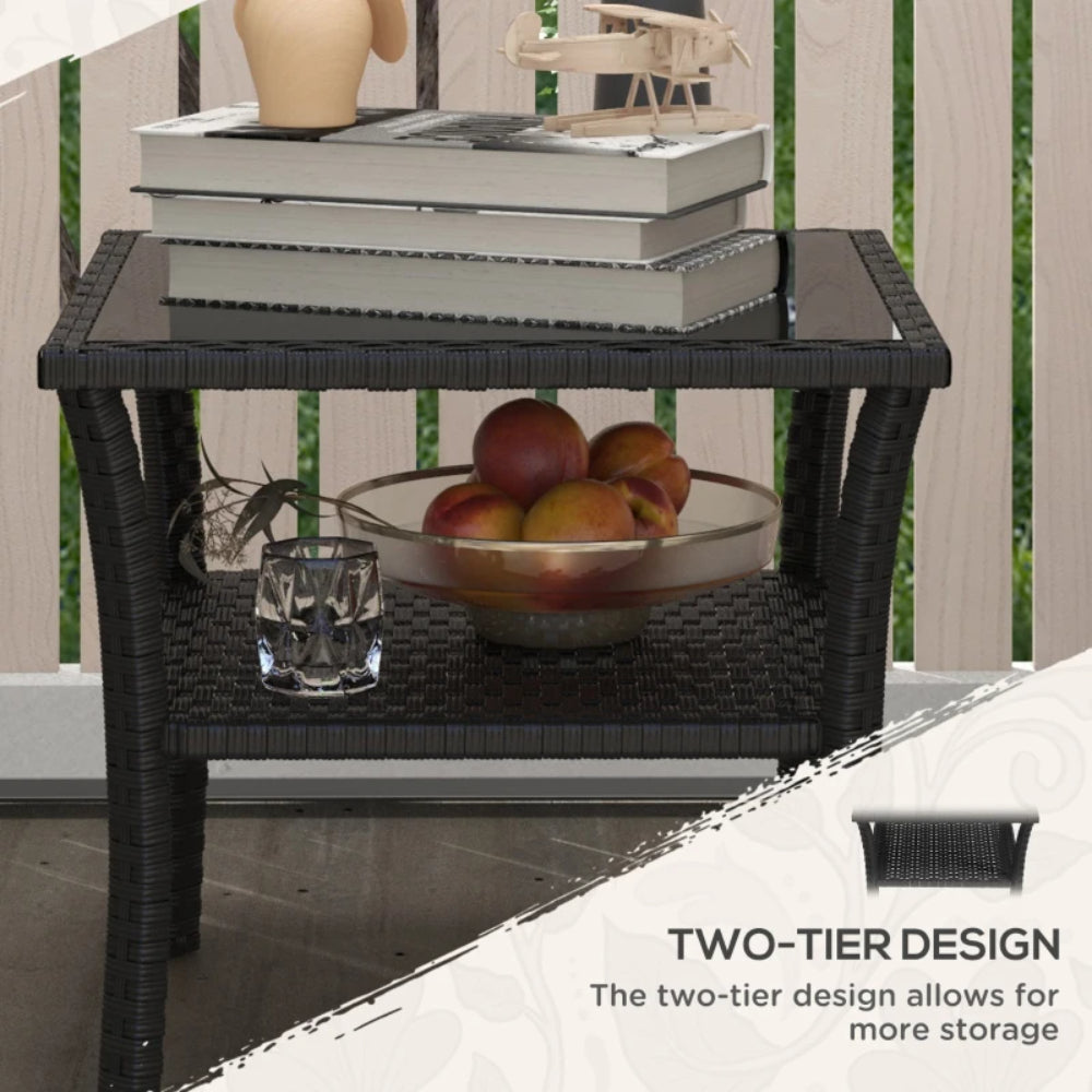Outsunny Two-tier PE Rattan Square Coffee Table
