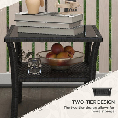 Outsunny Two-tier PE Rattan Square Coffee Table
