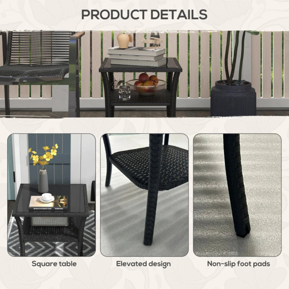 Outsunny Two-tier PE Rattan Square Coffee Table