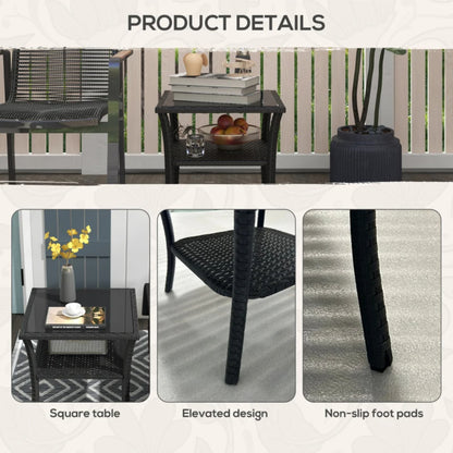 Outsunny Two-tier PE Rattan Square Coffee Table