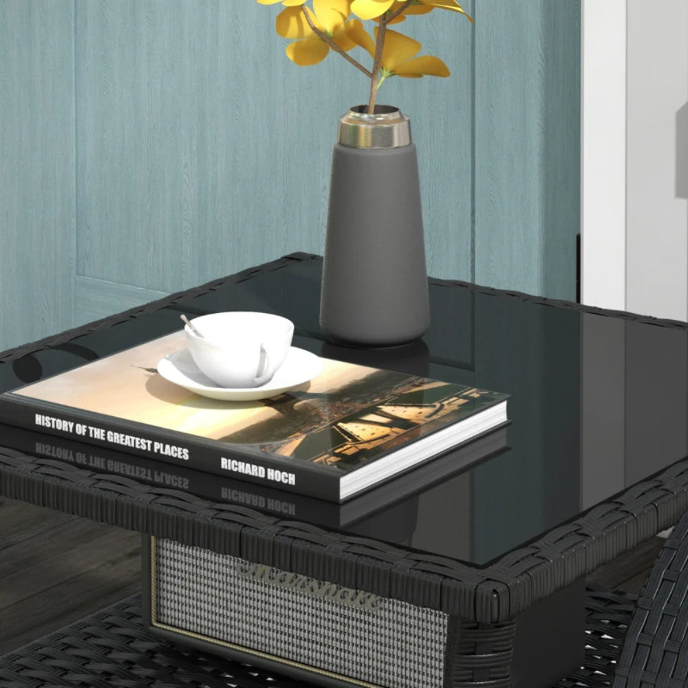 Outsunny Two-tier PE Rattan Square Coffee Table