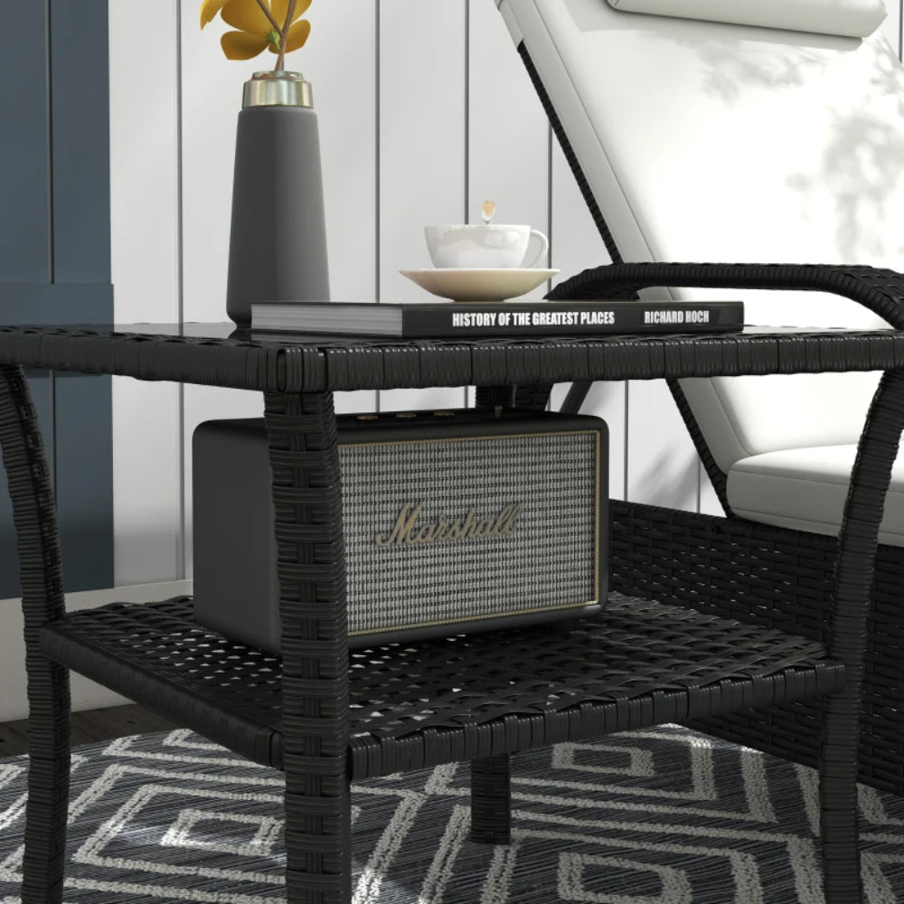 Outsunny Two-tier PE Rattan Square Coffee Table