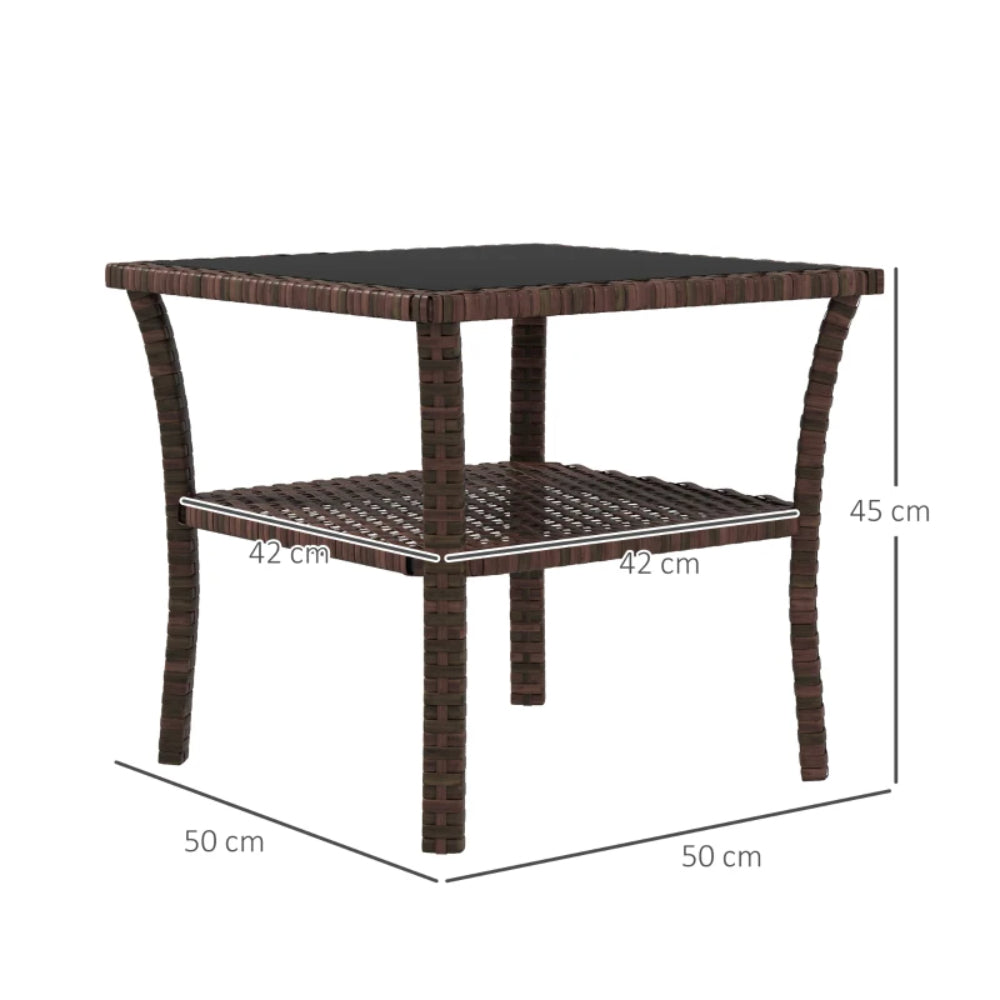 Outsunny Two-tier PE Rattan Square Coffee Table