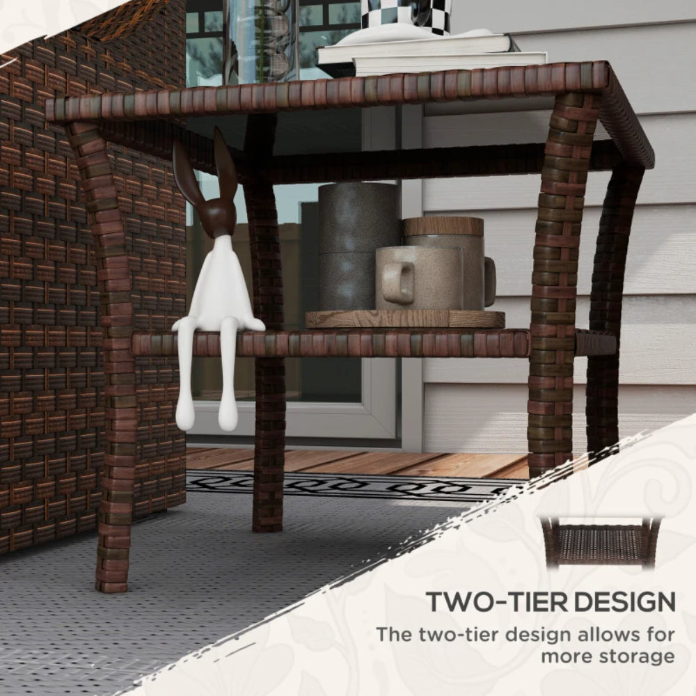 Outsunny Two-tier PE Rattan Square Coffee Table