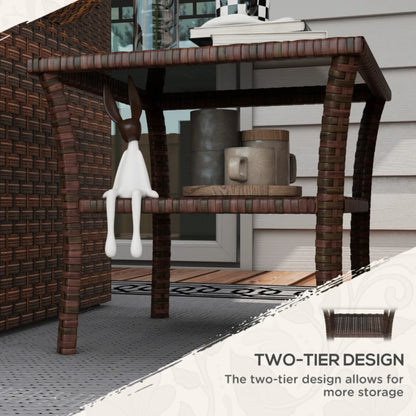 Outsunny Two-tier PE Rattan Square Coffee Table