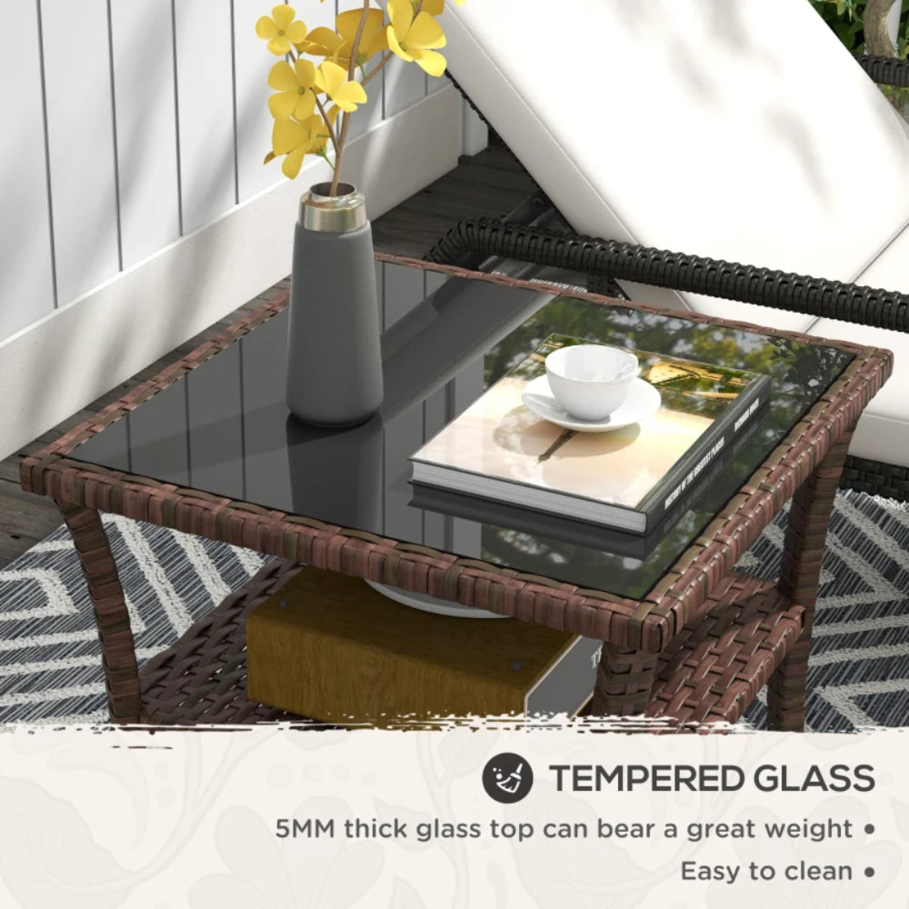 Outsunny Two-tier PE Rattan Square Coffee Table