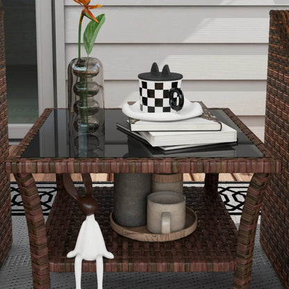 Outsunny Two-tier PE Rattan Square Coffee Table