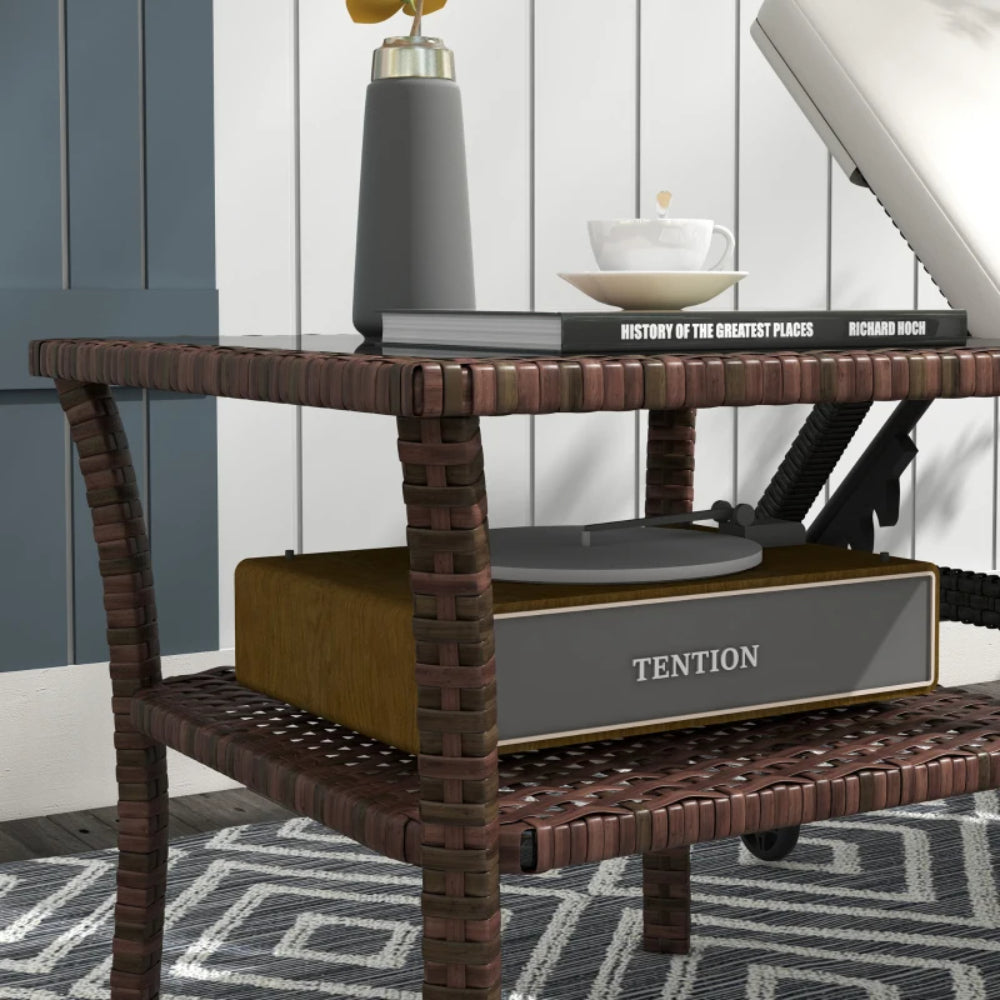 Outsunny Two-tier PE Rattan Square Coffee Table