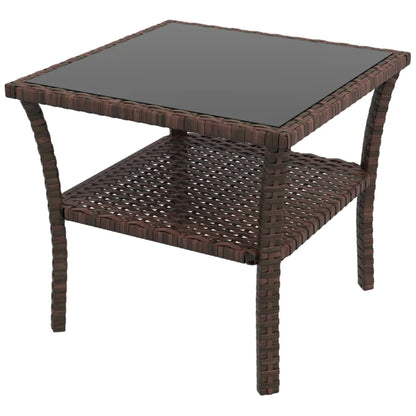 Outsunny Two-tier PE Rattan Square Coffee Table