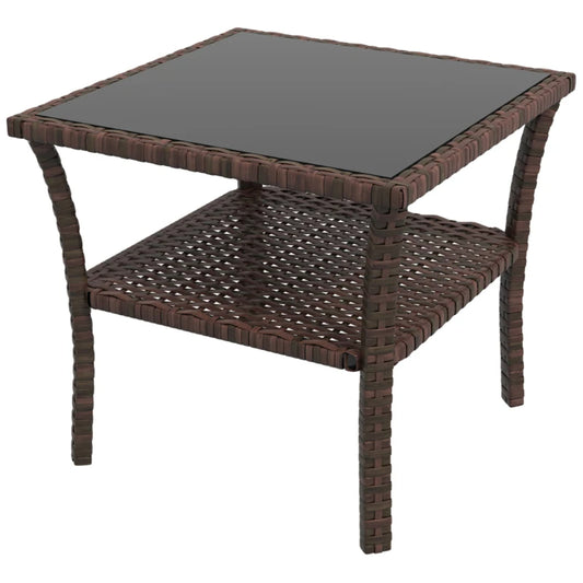 Outsunny Two-tier PE Rattan Square Coffee Table