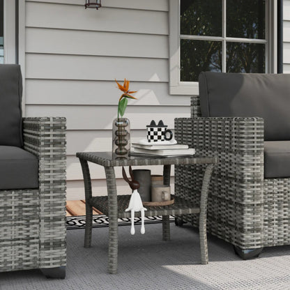 Outsunny Two-tier PE Rattan Square Coffee Table - Grey