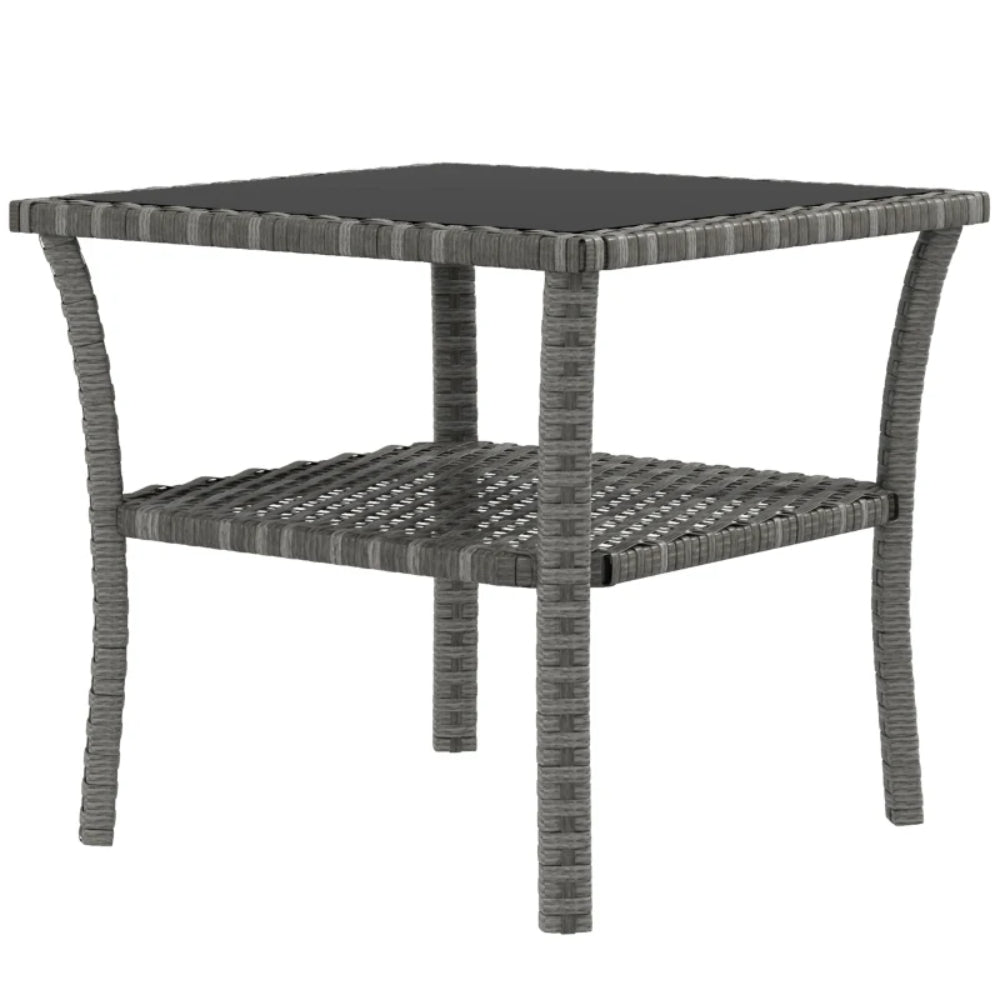 Outsunny Two-tier PE Rattan Square Coffee Table - Grey
