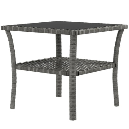 Outsunny Two-tier PE Rattan Square Coffee Table - Grey