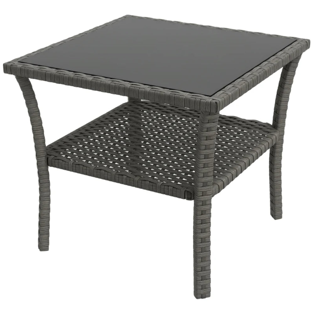 Outsunny Two-tier PE Rattan Square Coffee Table - Grey