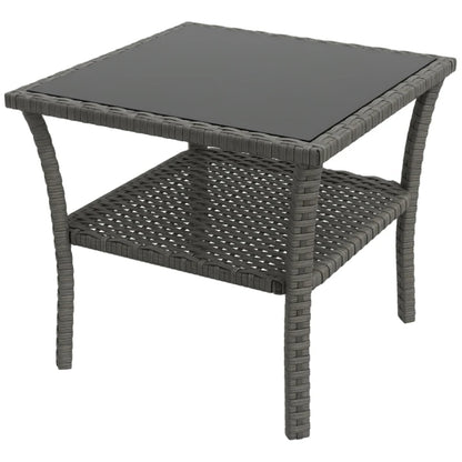 Outsunny Two-tier PE Rattan Square Coffee Table - Grey