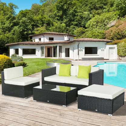 Outsunny White Rattan Garden Furniture 4-Seater Outdoor Sofa Set with Coffee Table - White