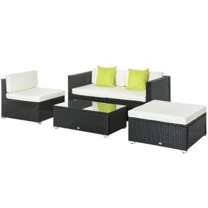 Outsunny White Rattan Garden Furniture 4-Seater Outdoor Sofa Set with Coffee Table - White