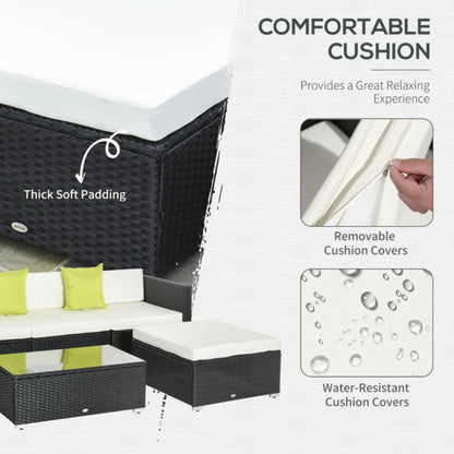 Outsunny White Rattan Garden Furniture 4-Seater Outdoor Sofa Set with Coffee Table - White
