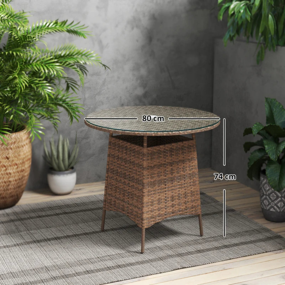Outsunny Wicker Garden Rattan Table, Patio Furniture Outdoor Coffee Table with Umbrella Hole and Tempered Glass Top