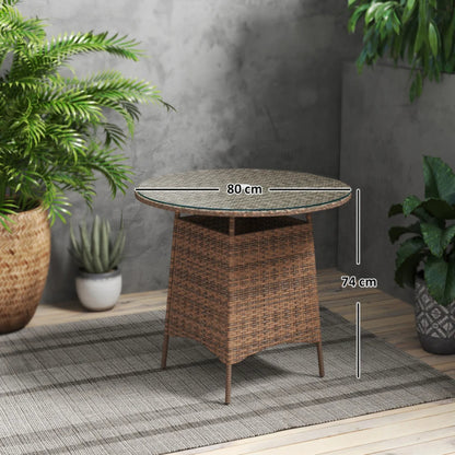 Outsunny Wicker Garden Rattan Table, Patio Furniture Outdoor Coffee Table with Umbrella Hole and Tempered Glass Top