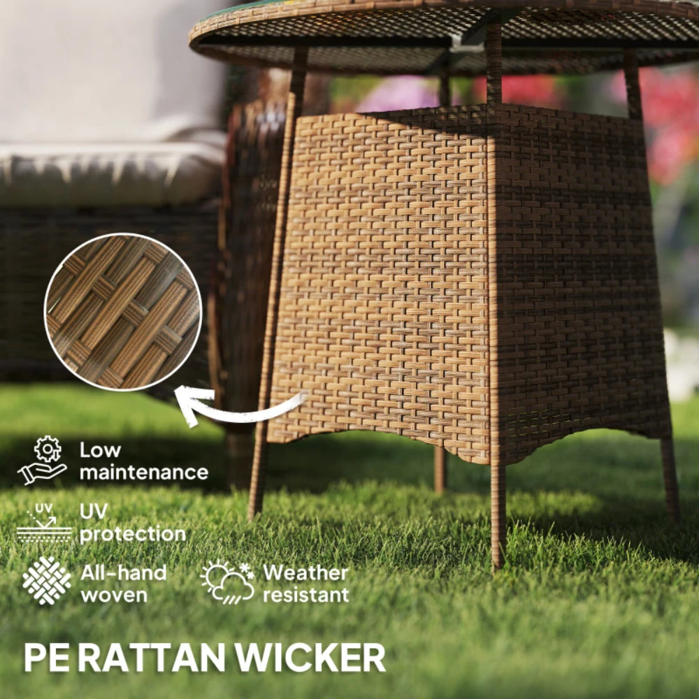 Outsunny Wicker Garden Rattan Table, Patio Furniture Outdoor Coffee Table with Umbrella Hole and Tempered Glass Top