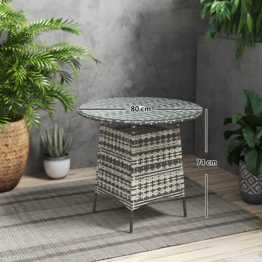Outsunny Wicker Garden Rattan Table, Patio Furniture Outdoor Coffee Table with Umbrella Hole and Tempered Glass Top