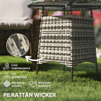 Outsunny Wicker Garden Rattan Table, Patio Furniture Outdoor Coffee Table with Umbrella Hole and Tempered Glass Top
