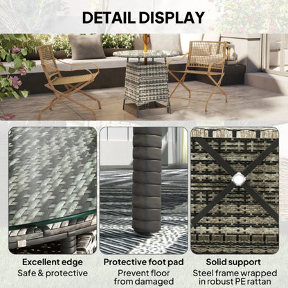 Outsunny Wicker Garden Rattan Table, Patio Furniture Outdoor Coffee Table with Umbrella Hole and Tempered Glass Top