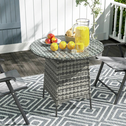 Outsunny Wicker Garden Rattan Table, Patio Furniture Outdoor Coffee Table with Umbrella Hole and Tempered Glass Top