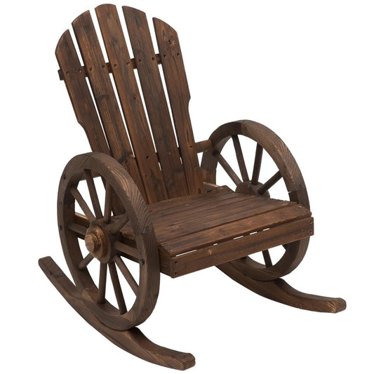 Outsunny Wooden Adirondack Rocking Chair Reclining Armchair Garden Furniture Patio Porch Rocker 