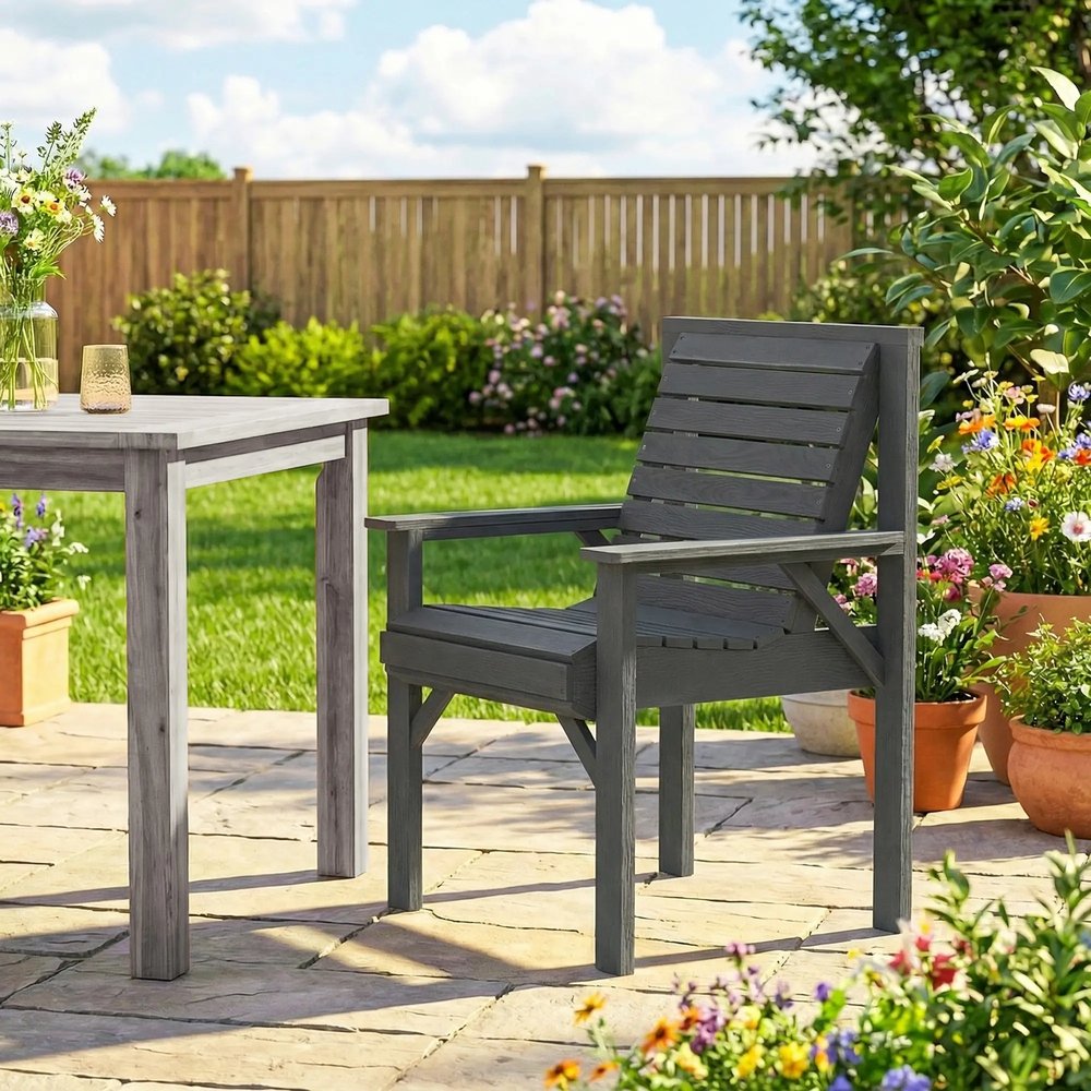 Outsunny Wooden Garden Dining Chair, Outdoor Chair Garden Armchair with Curved Seat and Wide Armrests 1