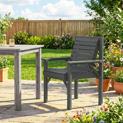 Outsunny Wooden Garden Dining Chair, Outdoor Chair Garden Armchair with Curved Seat and Wide Armrests 1
