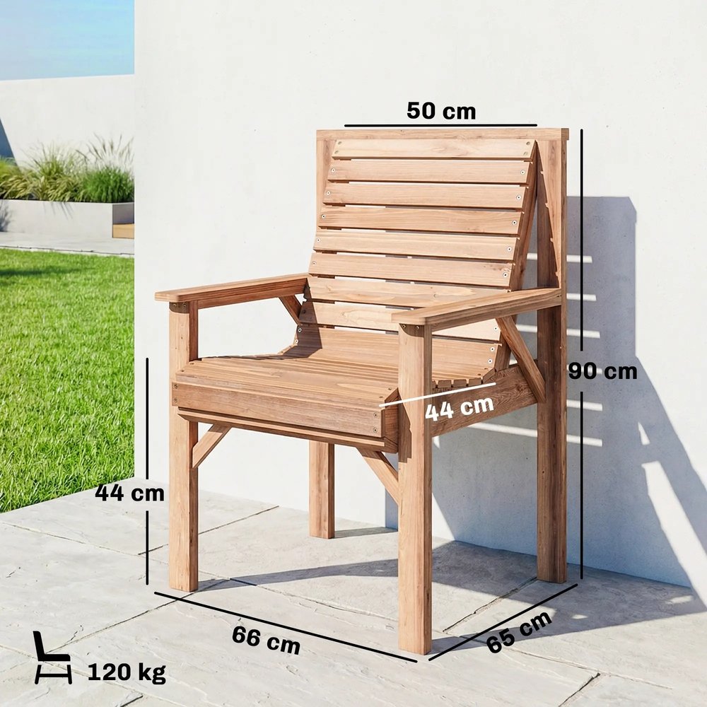 Outsunny Wooden Garden Dining Chair, Outdoor Chair Garden Armchair with Curved Seat and Wide Armrests 13