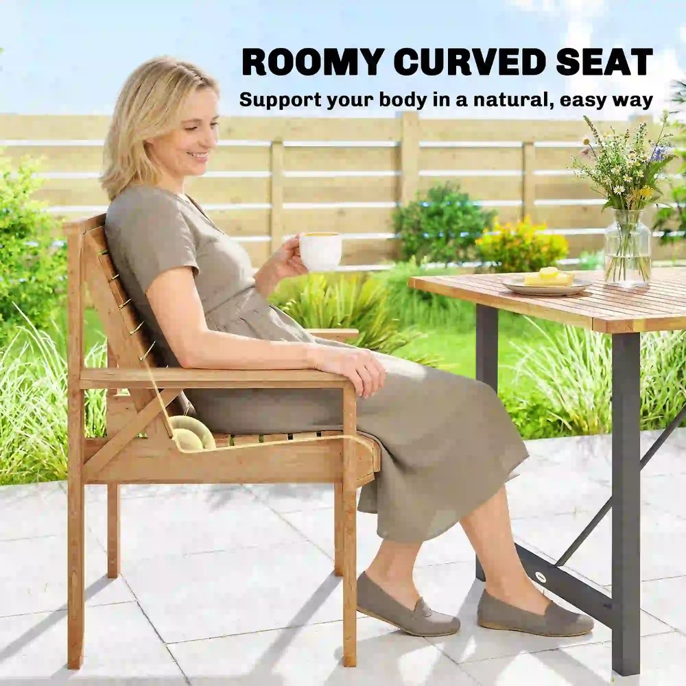 Outsunny Wooden Garden Dining Chair, Outdoor Chair Garden Armchair with Curved Seat and Wide Armrests 14