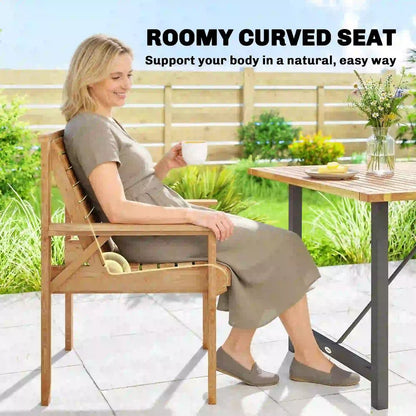Outsunny Wooden Garden Dining Chair, Outdoor Chair Garden Armchair with Curved Seat and Wide Armrests 14