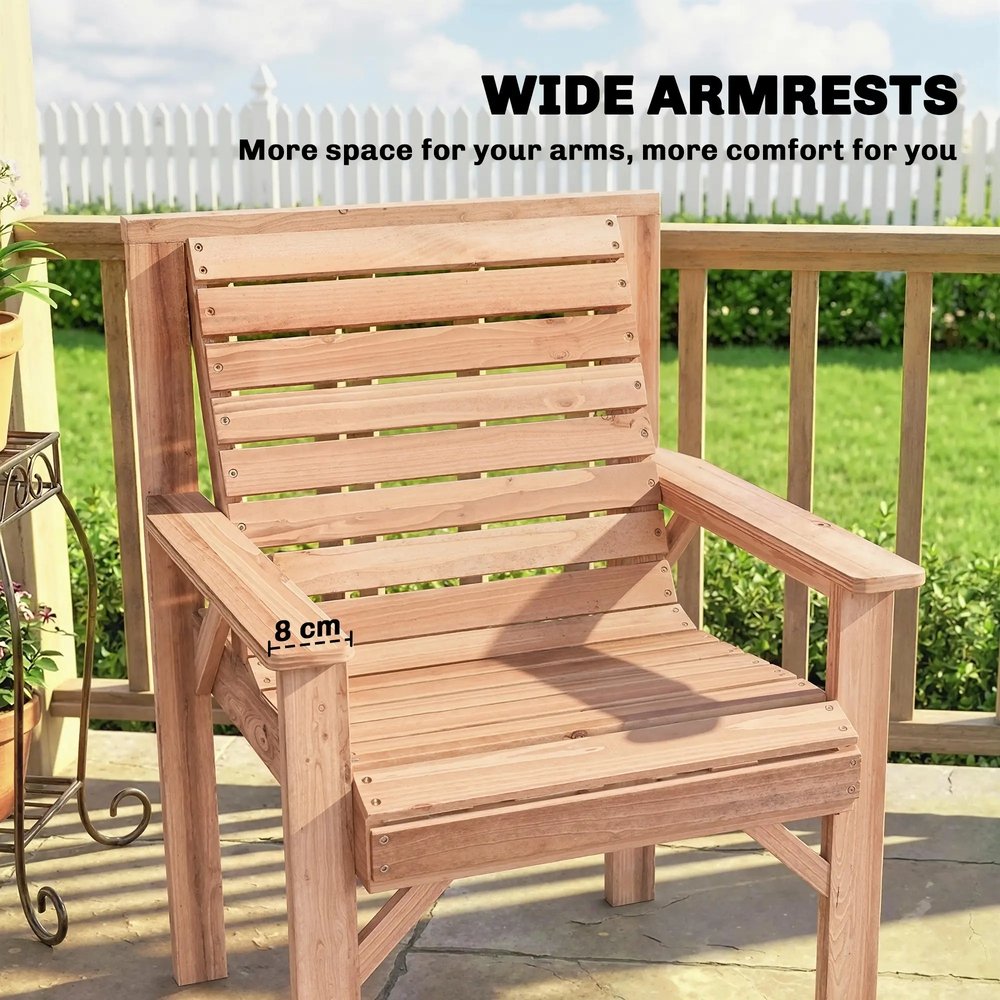 Outsunny Wooden Garden Dining Chair, Outdoor Chair Garden Armchair with Curved Seat and Wide Armrests 15