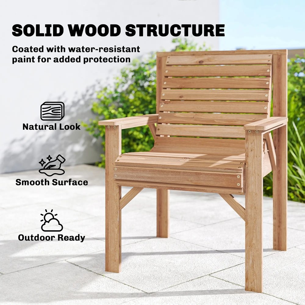 Outsunny Wooden Garden Dining Chair, Outdoor Chair Garden Armchair with Curved Seat and Wide Armrests 16