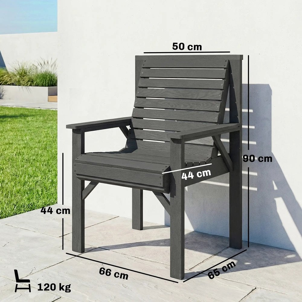 Outsunny Wooden Garden Dining Chair, Outdoor Chair Garden Armchair with Curved Seat and Wide Armrests 2