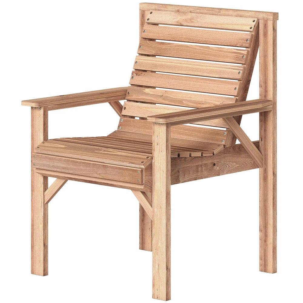 Outsunny Wooden Garden Dining Chair, Outdoor Chair Garden Armchair with Curved Seat and Wide Armrests 21