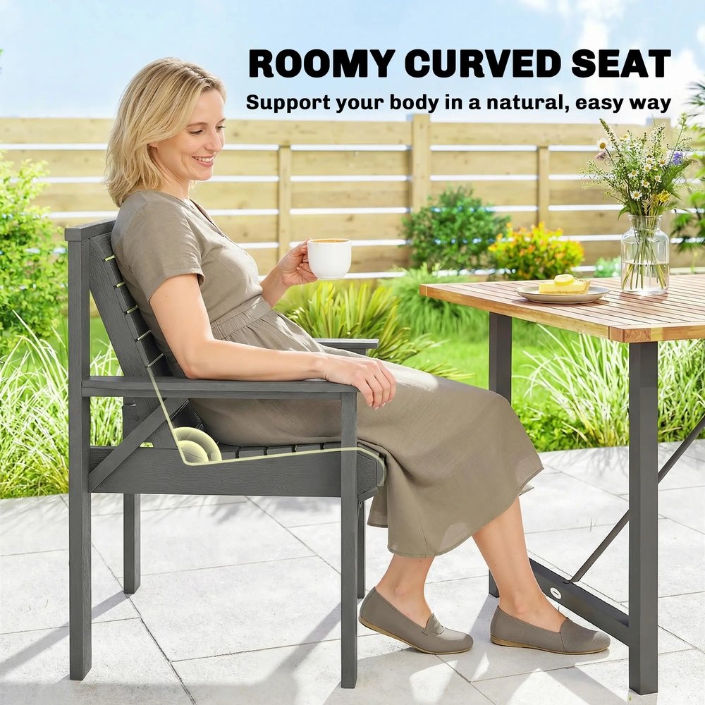 Outsunny Wooden Garden Dining Chair, Outdoor Chair Garden Armchair with Curved Seat and Wide Armrests 3