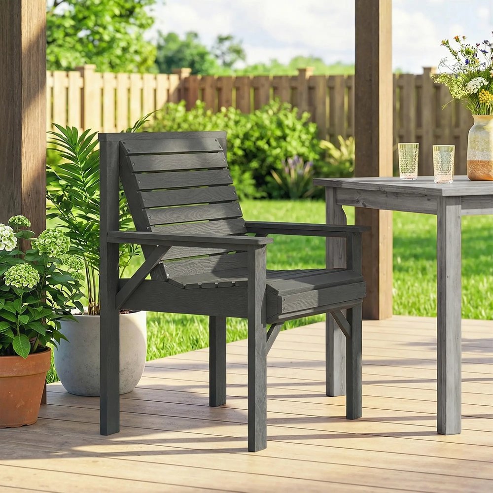 Outsunny Wooden Garden Dining Chair, Outdoor Chair Garden Armchair with Curved Seat and Wide Armrests 9