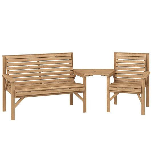 Outsunny Wooden Garden Furniture Set with Parasol Hole, 1 Chair, 1 Bench and Detachable Table 