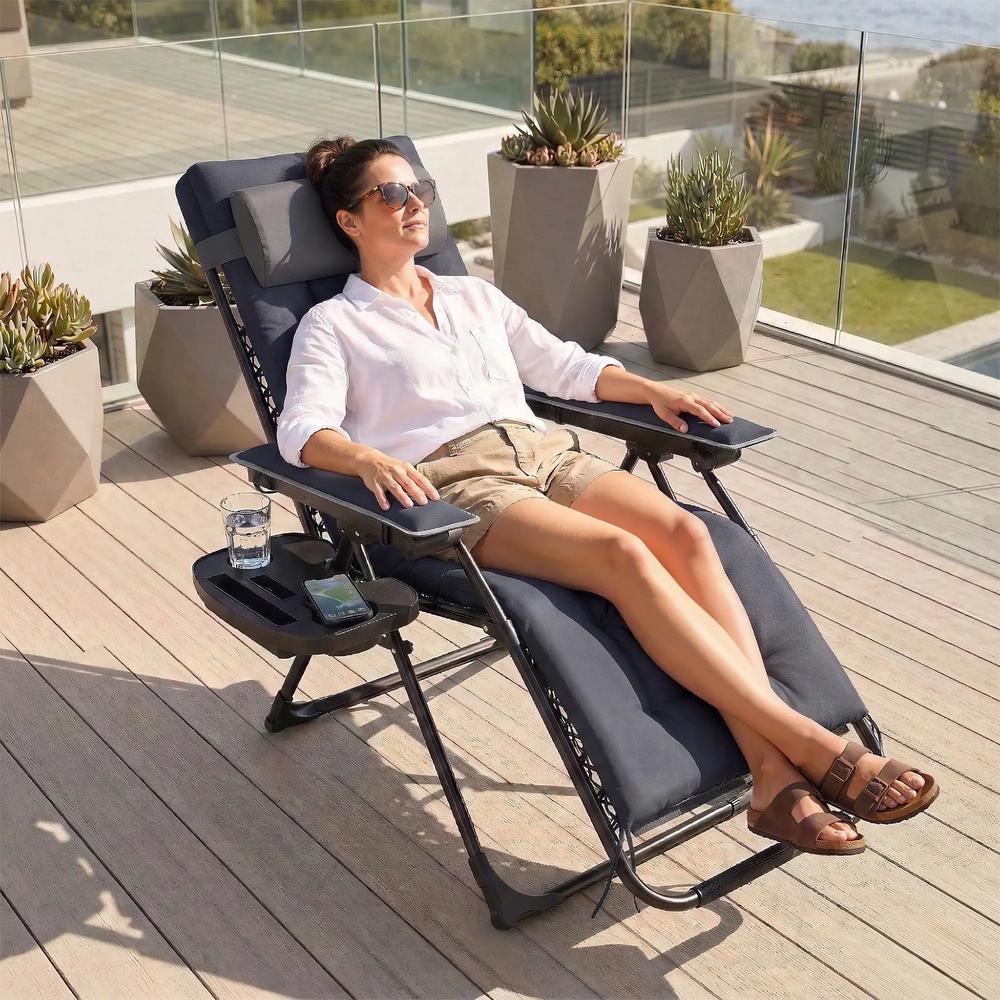 Outsunny Zero Gravity Chair, Folding Sun Lounger Reclining Garden Chair with Arm Pads, Cushion, Cup Holder, Headrest 1