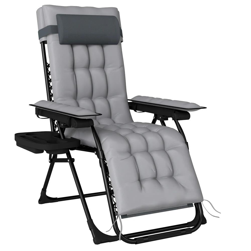 Outsunny Zero Gravity Chair, Folding Sun Lounger Reclining Garden Chair with Arm Pads, Cushion, Cup Holder, Headrest 11