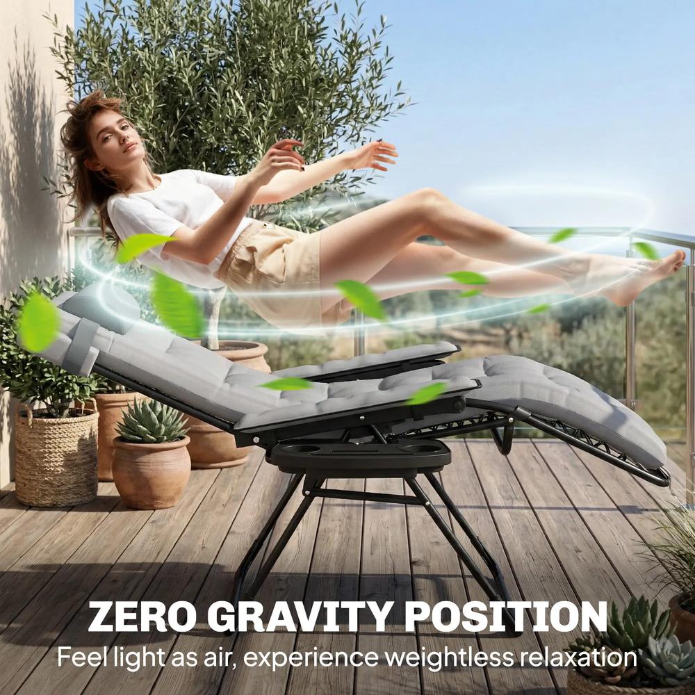 Outsunny Zero Gravity Chair, Folding Sun Lounger Reclining Garden Chair with Arm Pads, Cushion, Cup Holder, Headrest 14