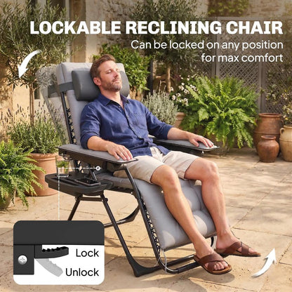 Outsunny Zero Gravity Chair, Folding Sun Lounger Reclining Garden Chair with Arm Pads, Cushion, Cup Holder, Headrest 15