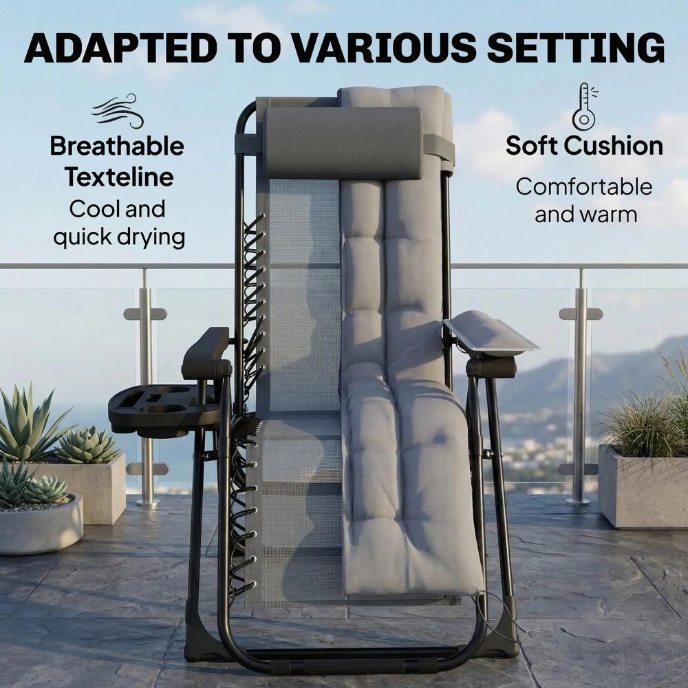 Outsunny Zero Gravity Chair, Folding Sun Lounger Reclining Garden Chair with Arm Pads, Cushion, Cup Holder, Headrest 16