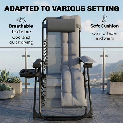 Outsunny Zero Gravity Chair, Folding Sun Lounger Reclining Garden Chair with Arm Pads, Cushion, Cup Holder, Headrest 16