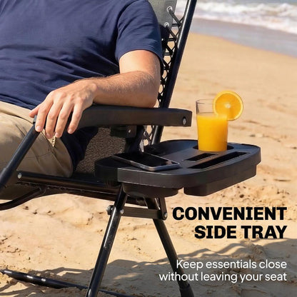 Outsunny Zero Gravity Chair, Folding Sun Lounger Reclining Garden Chair with Arm Pads, Cushion, Cup Holder, Headrest 19