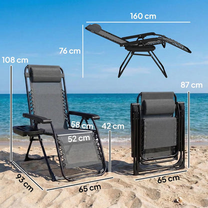 Outsunny Zero Gravity Chair, Folding Sun Lounger Reclining Garden Chair with Arm Pads, Cushion, Cup Holder, Headrest 2